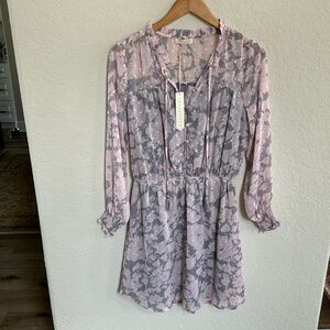 NWT Boho Lovestitch Pink and Gray Floral Swiss Dot Dress
